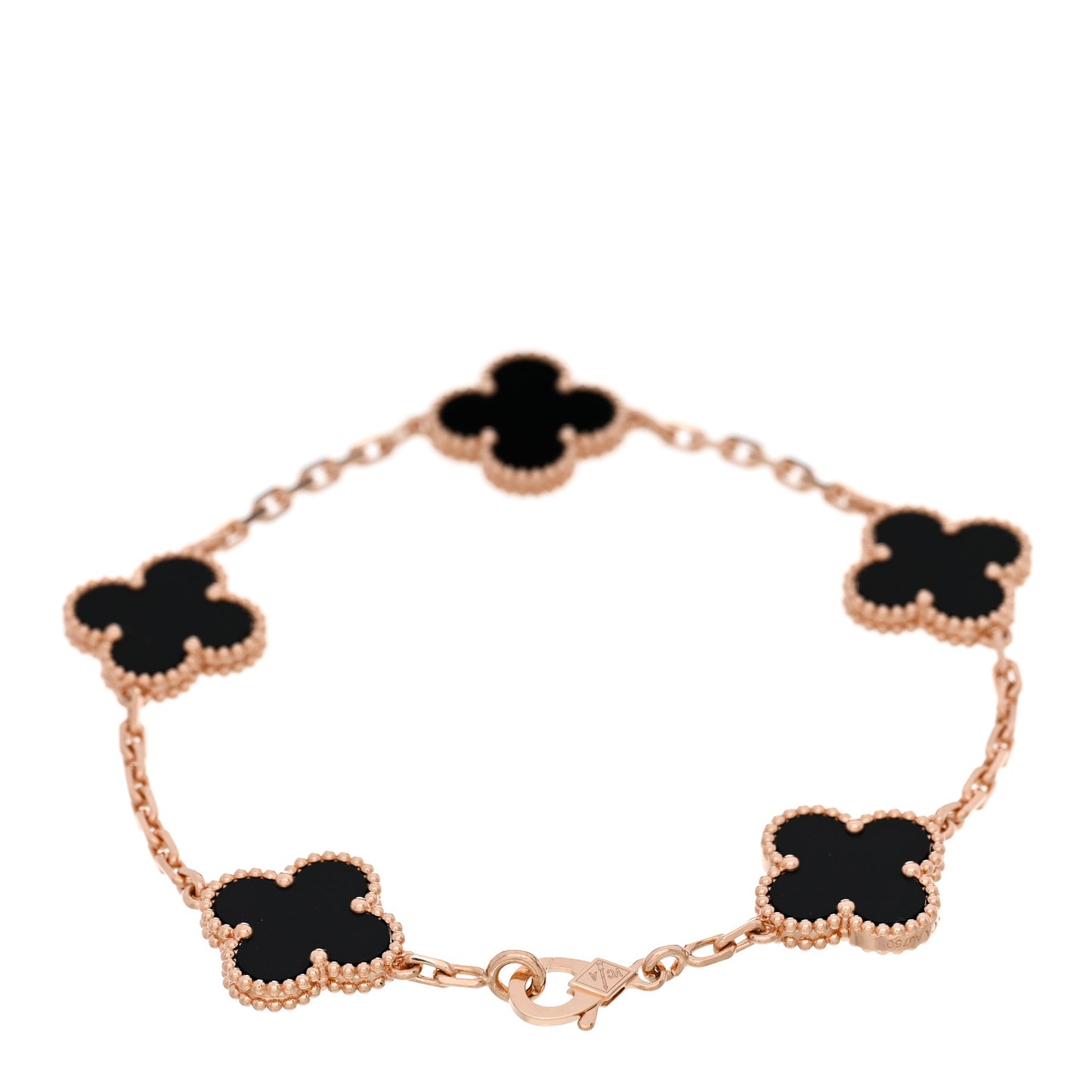 VAN CLEEF & ARPELS 18K Rose Gold Black Onyx 5 Motifs Vintage Alhambra Bracelet