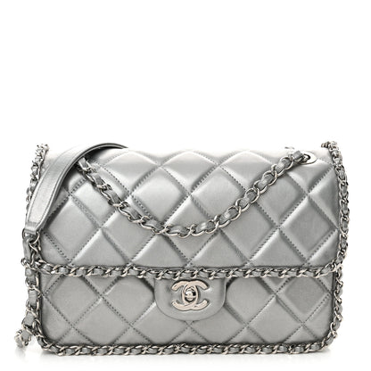 Chanel Metallic Lambskin Medium Chain All Over Flap Silver 1 of 12