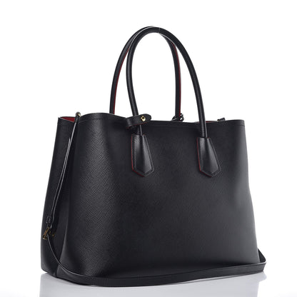 Prada Saffiano Cuir Large Double Bag Nero Black Ciliegia 4 of 15