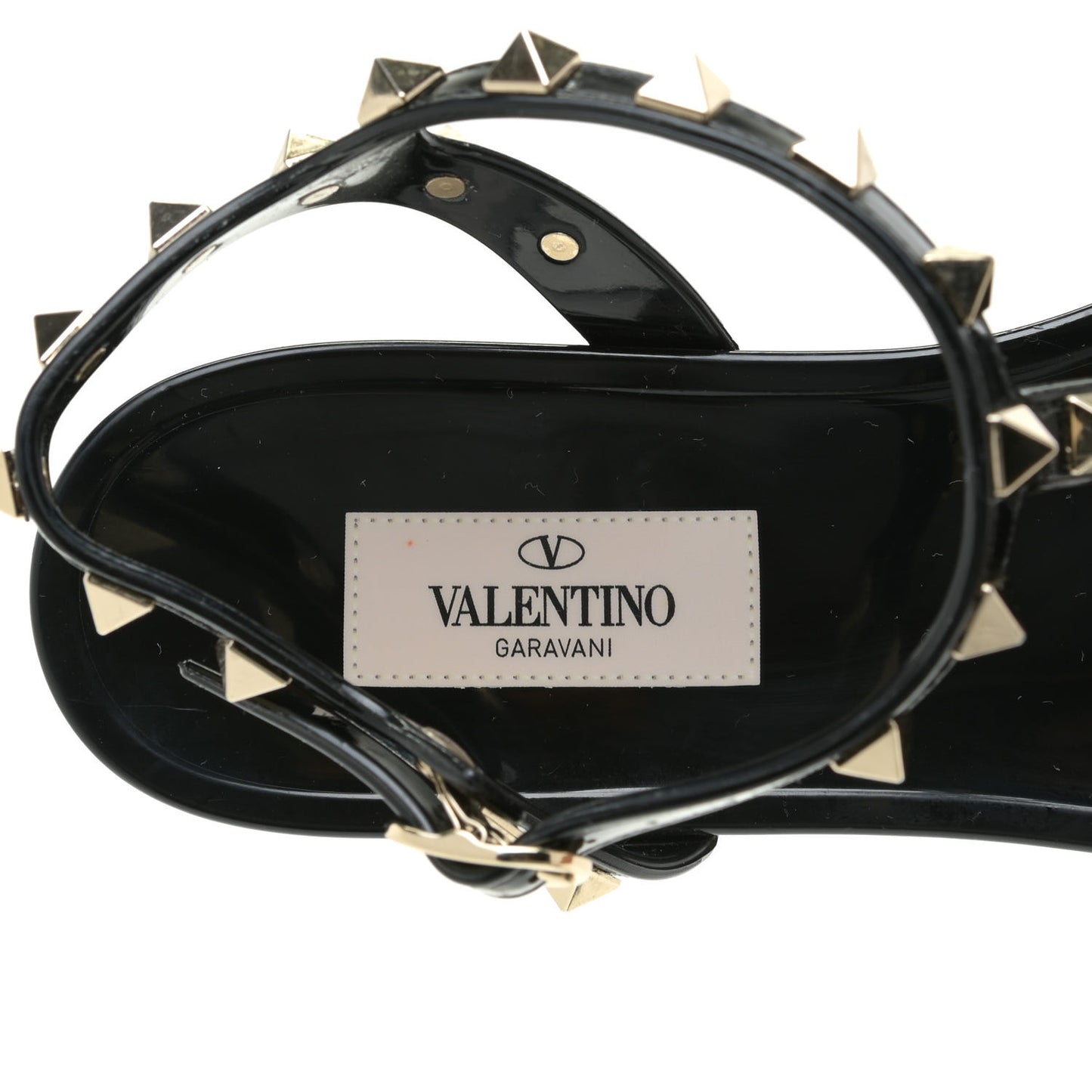 Patent Rockstud T-Strap Slingback Flat Sandals 38 Black