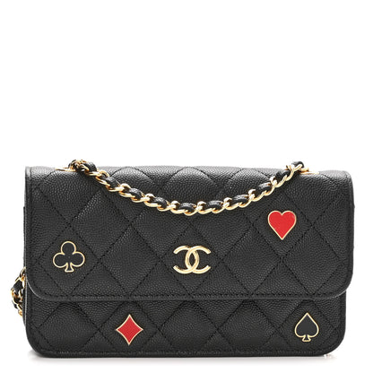 Chanel Caviar Quilted Enamel Coco Casino Flap Phone Holder With Chain Black 1 of 11