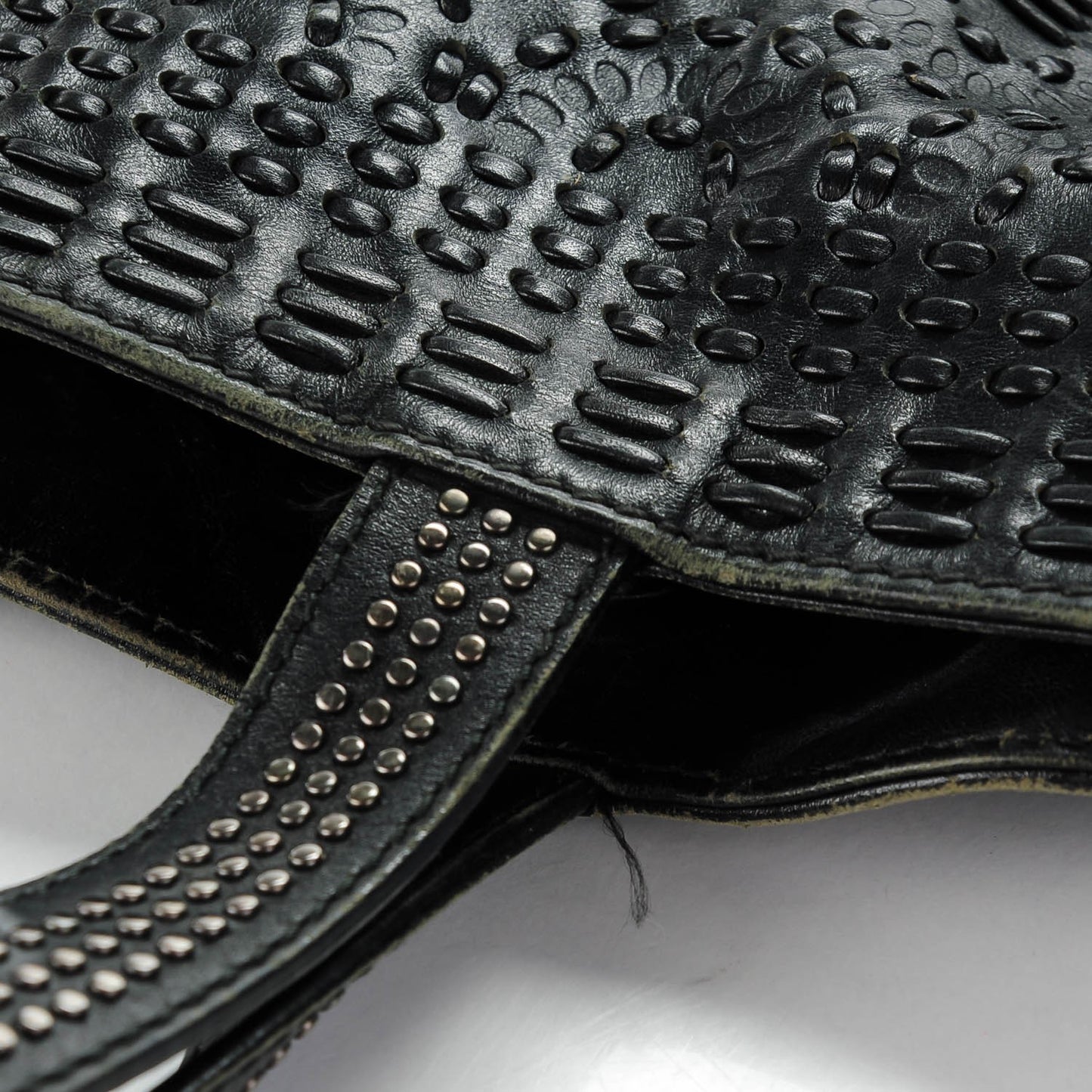 Calfskin Large Studded Drawstring Bucket Bag Black