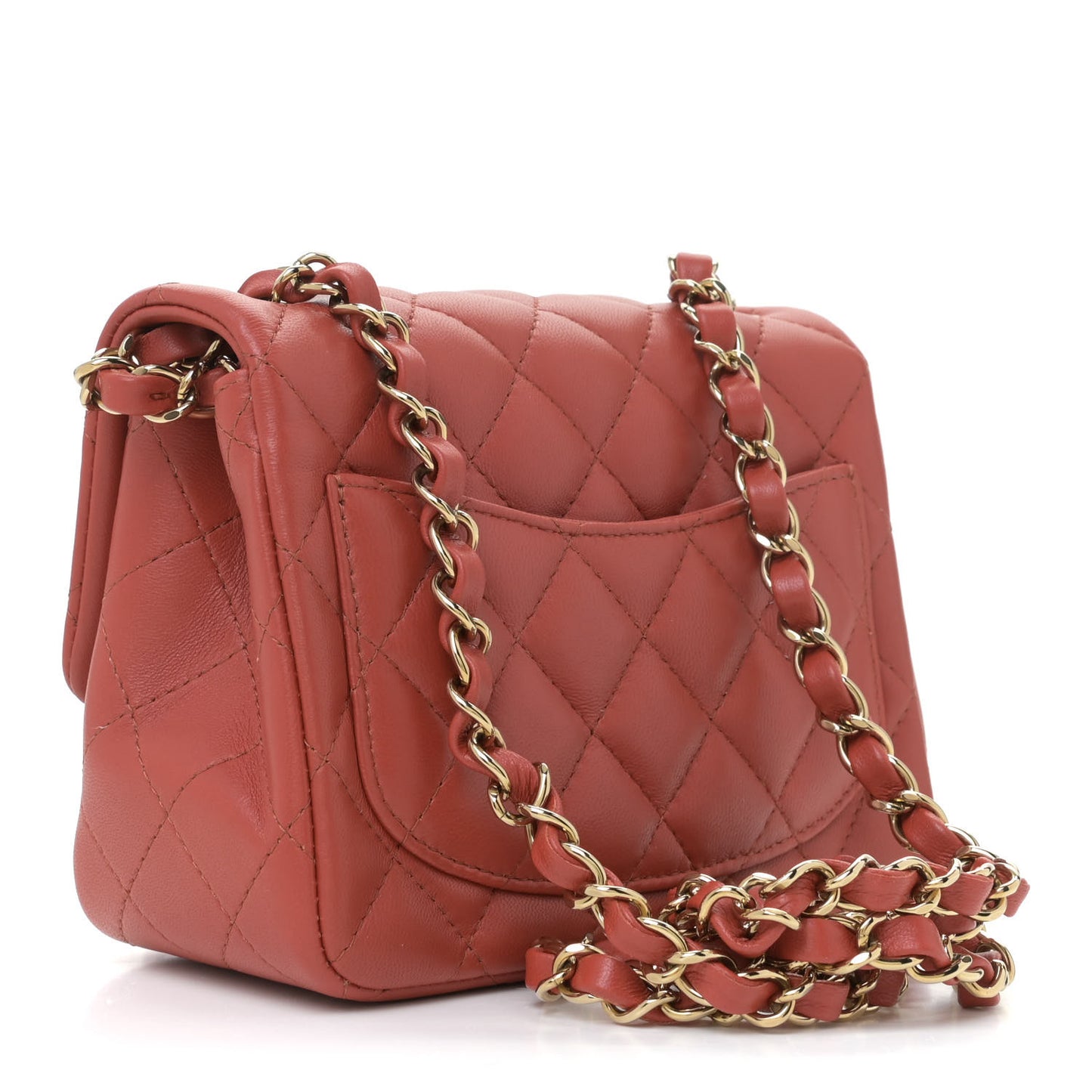 Lambskin Quilted Mini Square Flap Brown