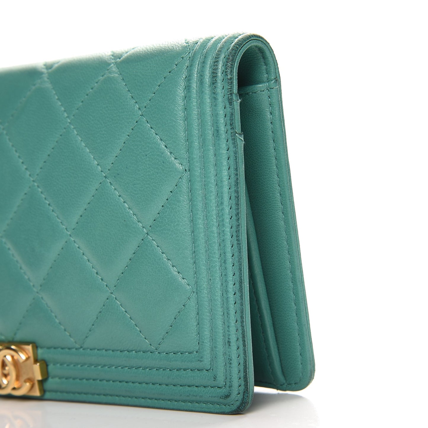 Lambskin Quilted Boy Yen Wallet Green