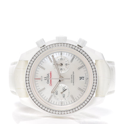 Omega Ceramic Alligator Diamond Bezel Mother of Pearl 44mm Speedmaster White Side of the Moon Automatic Watch 311.98.44.51.55.001 2 of 6