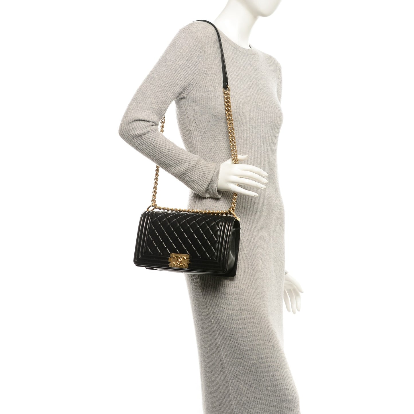 Lambskin Quilted Medium Boy Flap Black