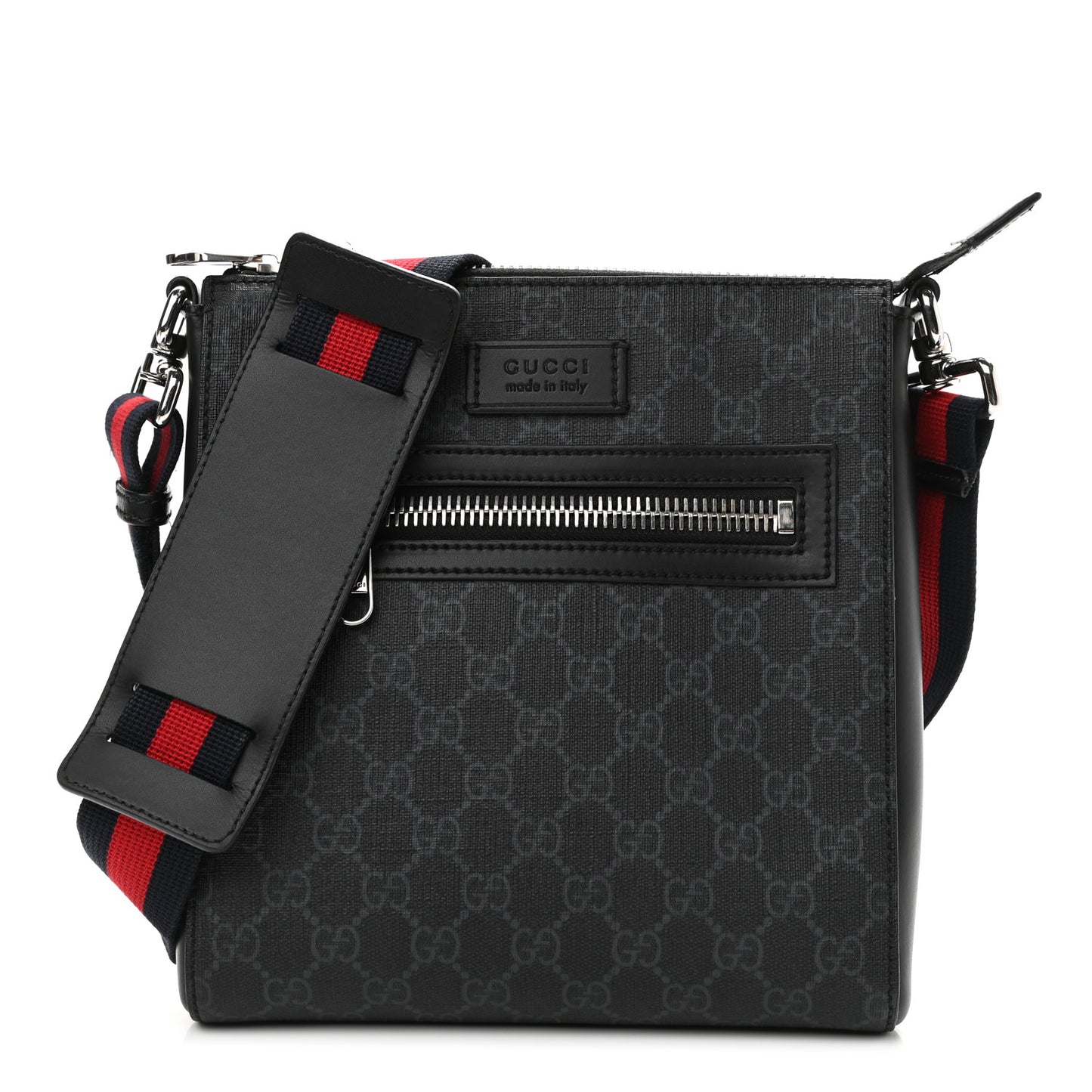 GG Supreme Monogram Web Small Flat Messenger Bag Black Grey
