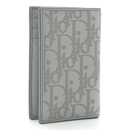 Christian Dior Calfskin Perforated Oblique Bi-Fold Card Holder Grey 3 of 10