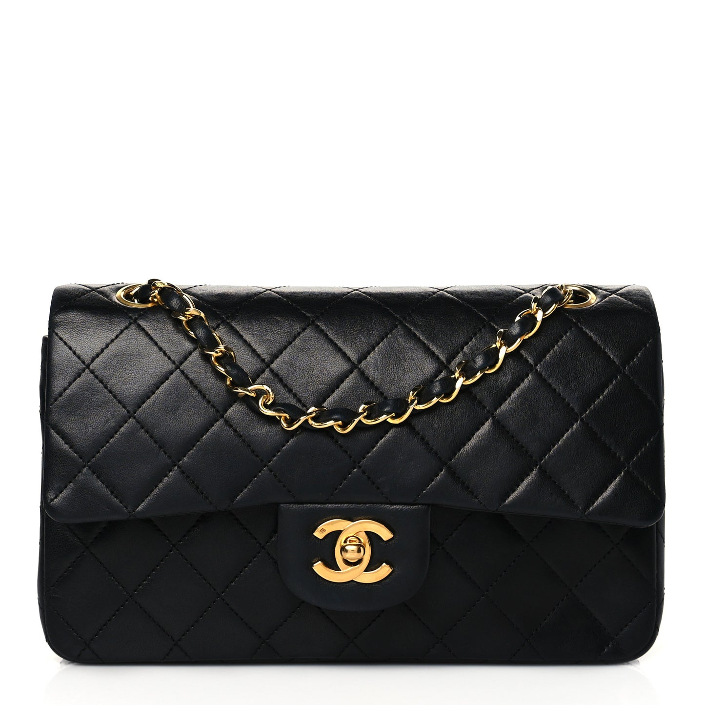 Lambskin Quilted Small Double Flap Black
