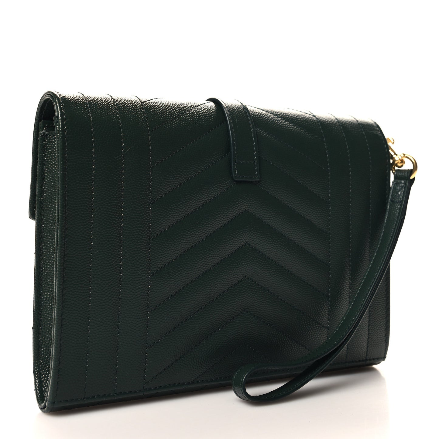 Grain De Poudre Textured Mixed Matelasse Triquilt Monogram Clutch Vert Fonce