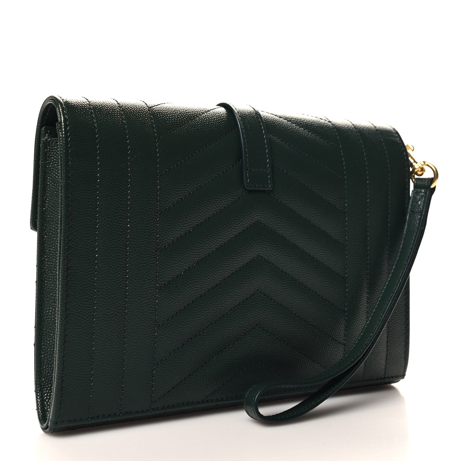 Saint Laurent Grain De Poudre Textured Mixed Matelasse Triquilt Monogram Clutch Vert Fonce 3 of 10