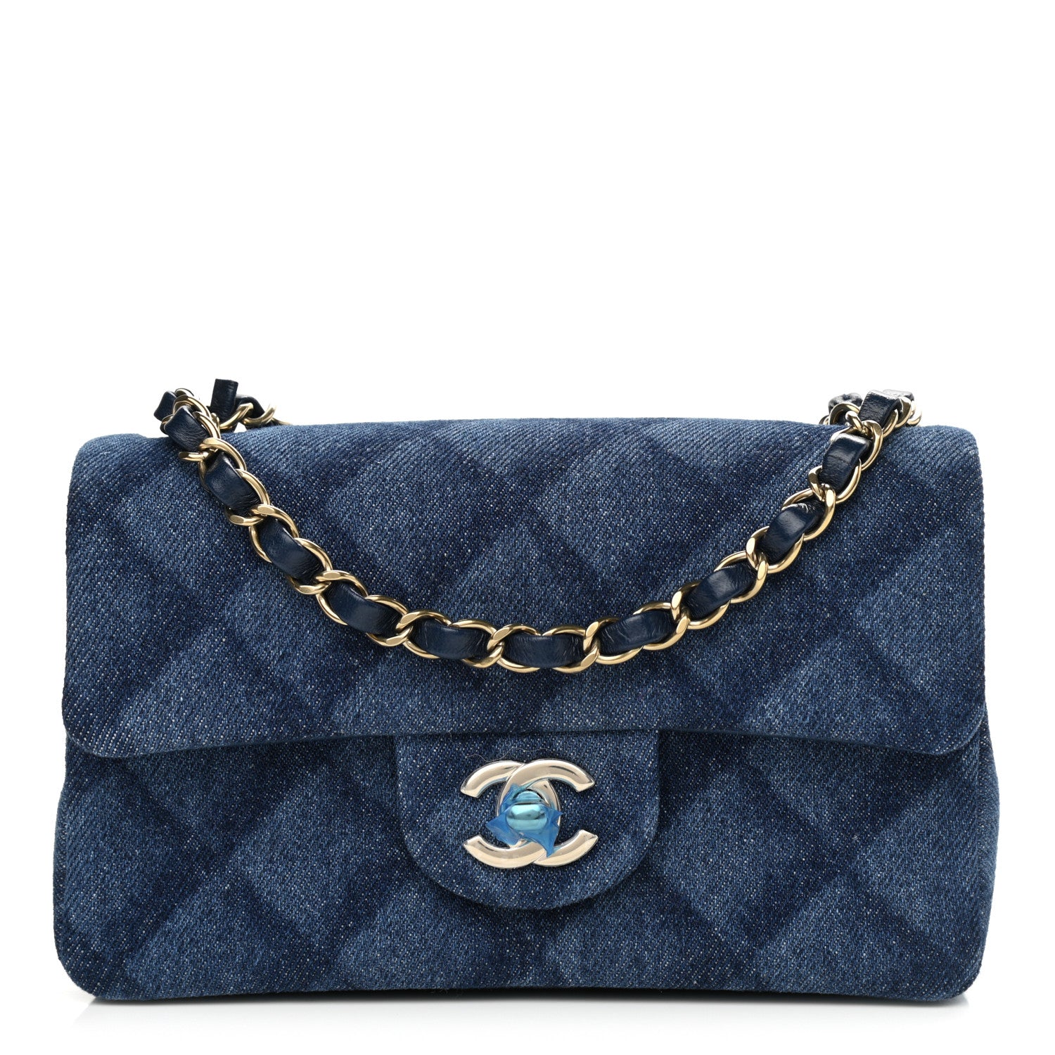 Chanel Printed Denim Quilted Mini Rectangular Flap Dark Blue 1 of 10