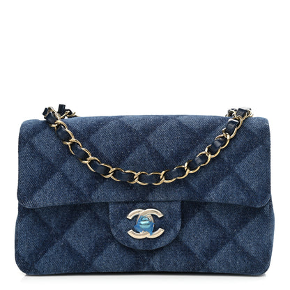 Chanel Printed Denim Quilted Mini Rectangular Flap Dark Blue 1 of 10