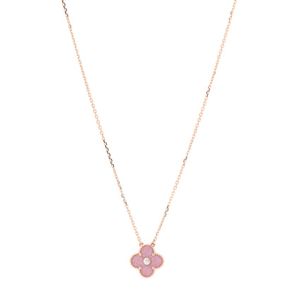 Van Cleef & Arpels 18K Rose Gold Diamond Rhodonite Vintage Alhambra Pendant Necklace 1 of 7