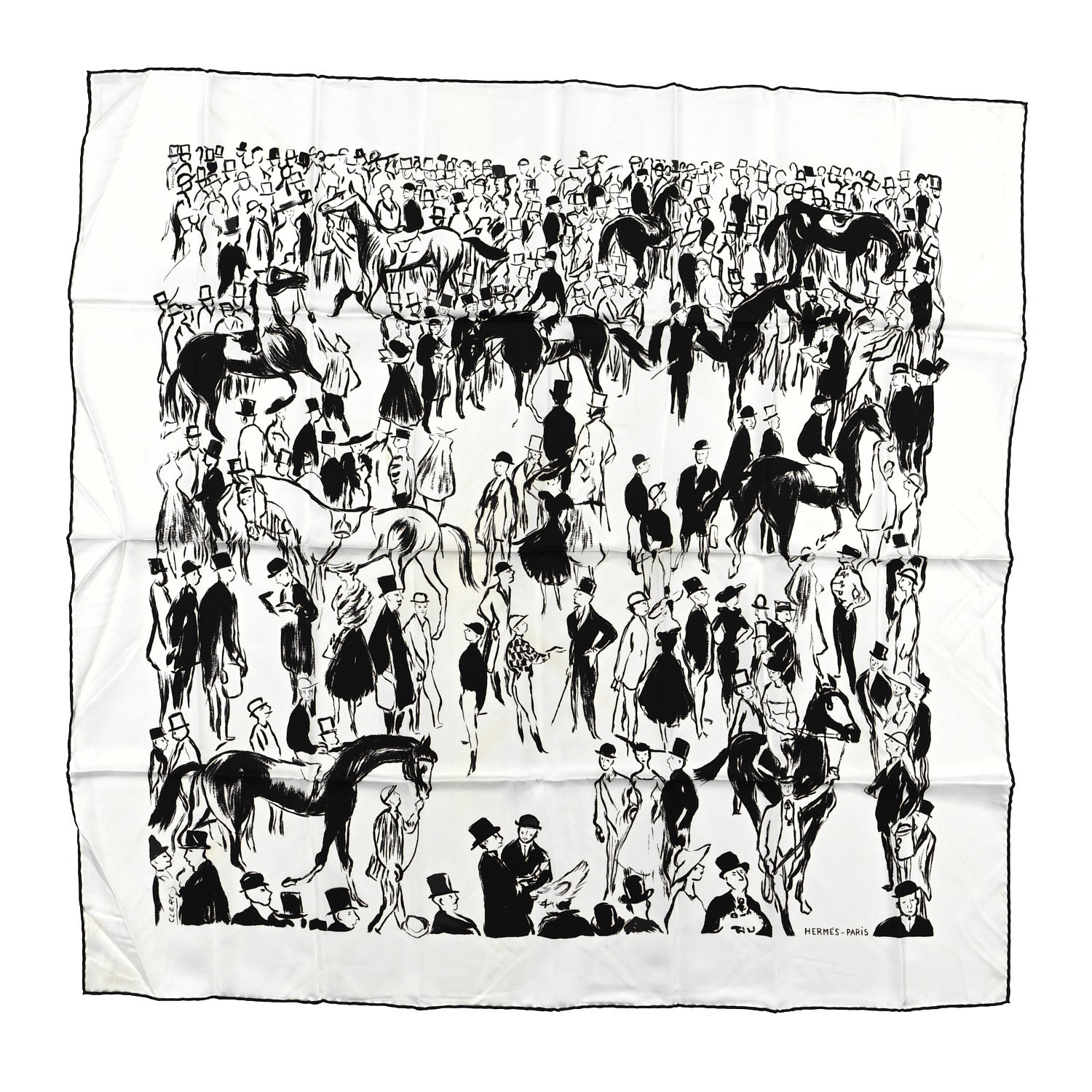 Hermes Silk Paddock Scarf 90 White Black 1 of 6