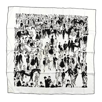 Hermes Silk Paddock Scarf 90 White Black 1 of 6