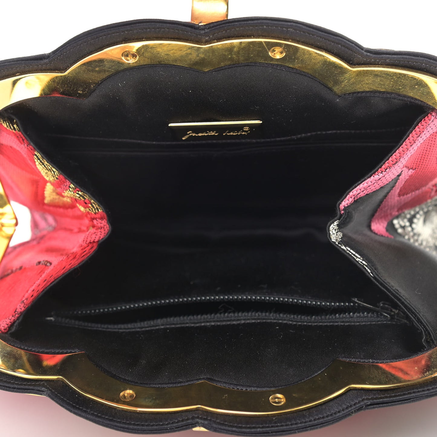 Satin Crystal Embroidered Clutch Red Black