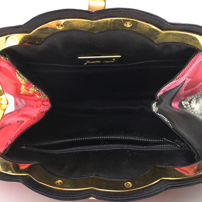 Judith Leiber Satin Crystal Embroidered Clutch Red Black 5 of 9