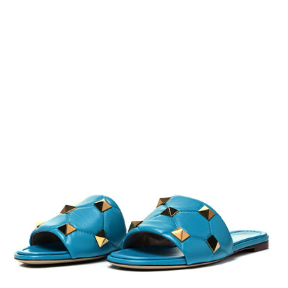 Valentino Garavani Nappa Roman Stud Flat Slide Sandals 39 Sky Fall 3 of 7