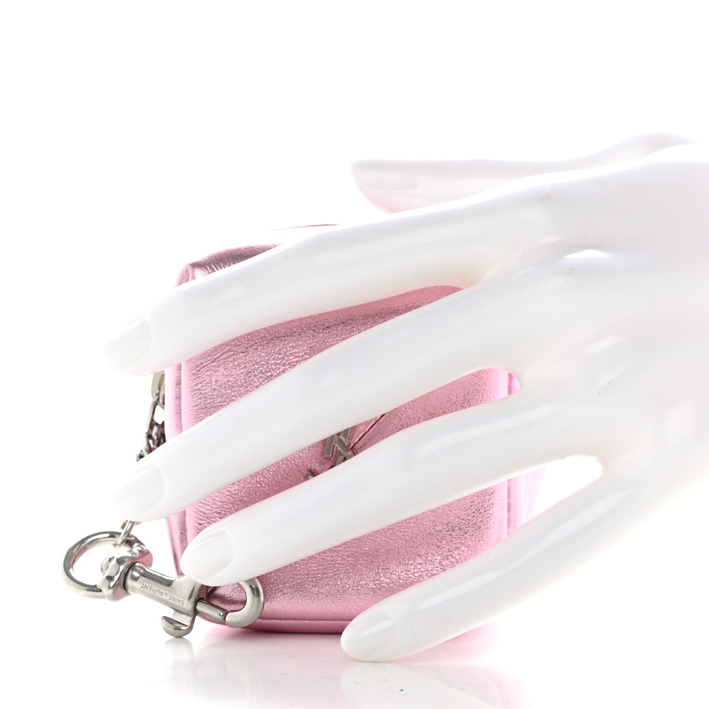 Crinkled Lame Calfskin Jaime Cube Charm Keychain Violet