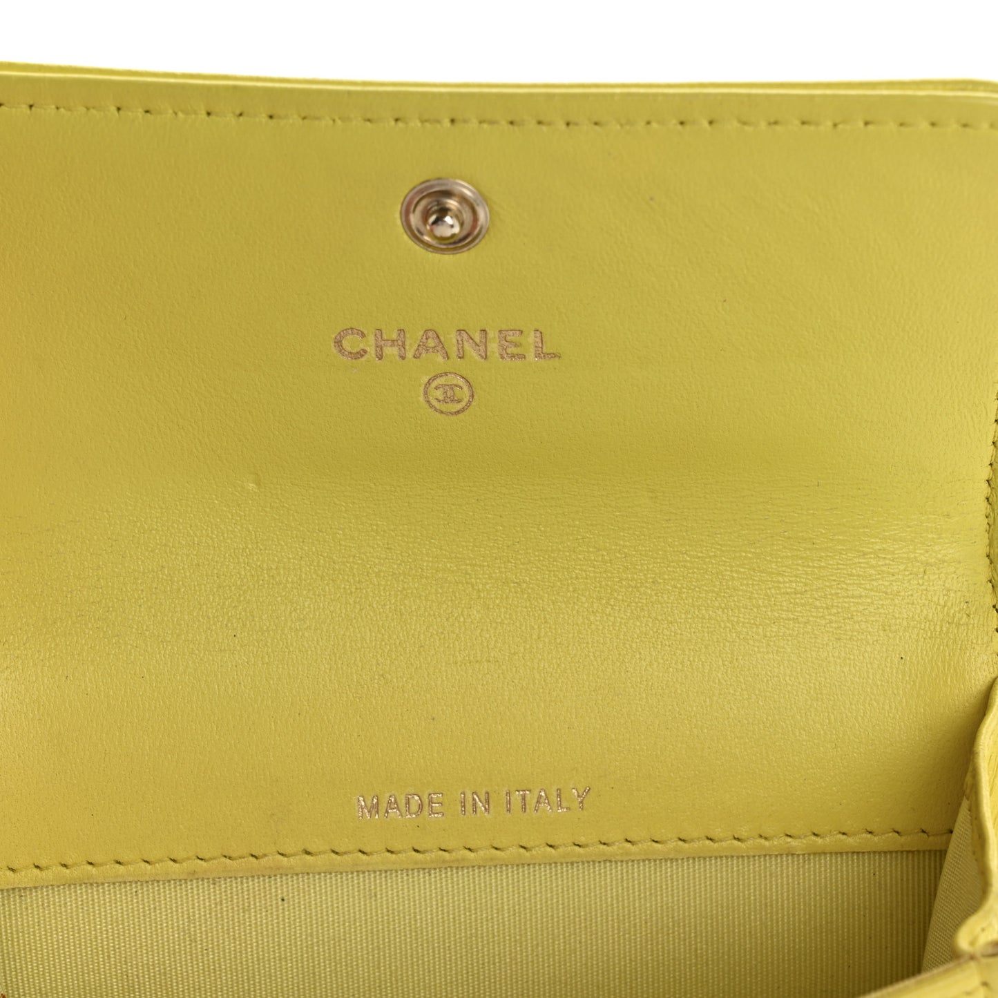 Lambskin Chevron Quilted Boy Flap Card Holder Yellow