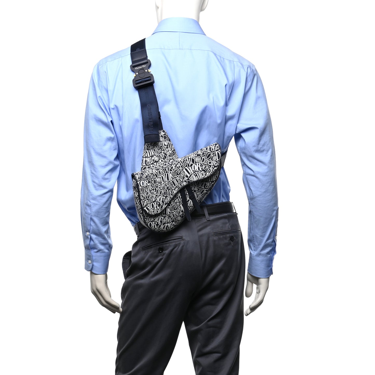 X SHAWN STUSSY Grained Calfskin Printed Mens Saddle Bag Navy Blue