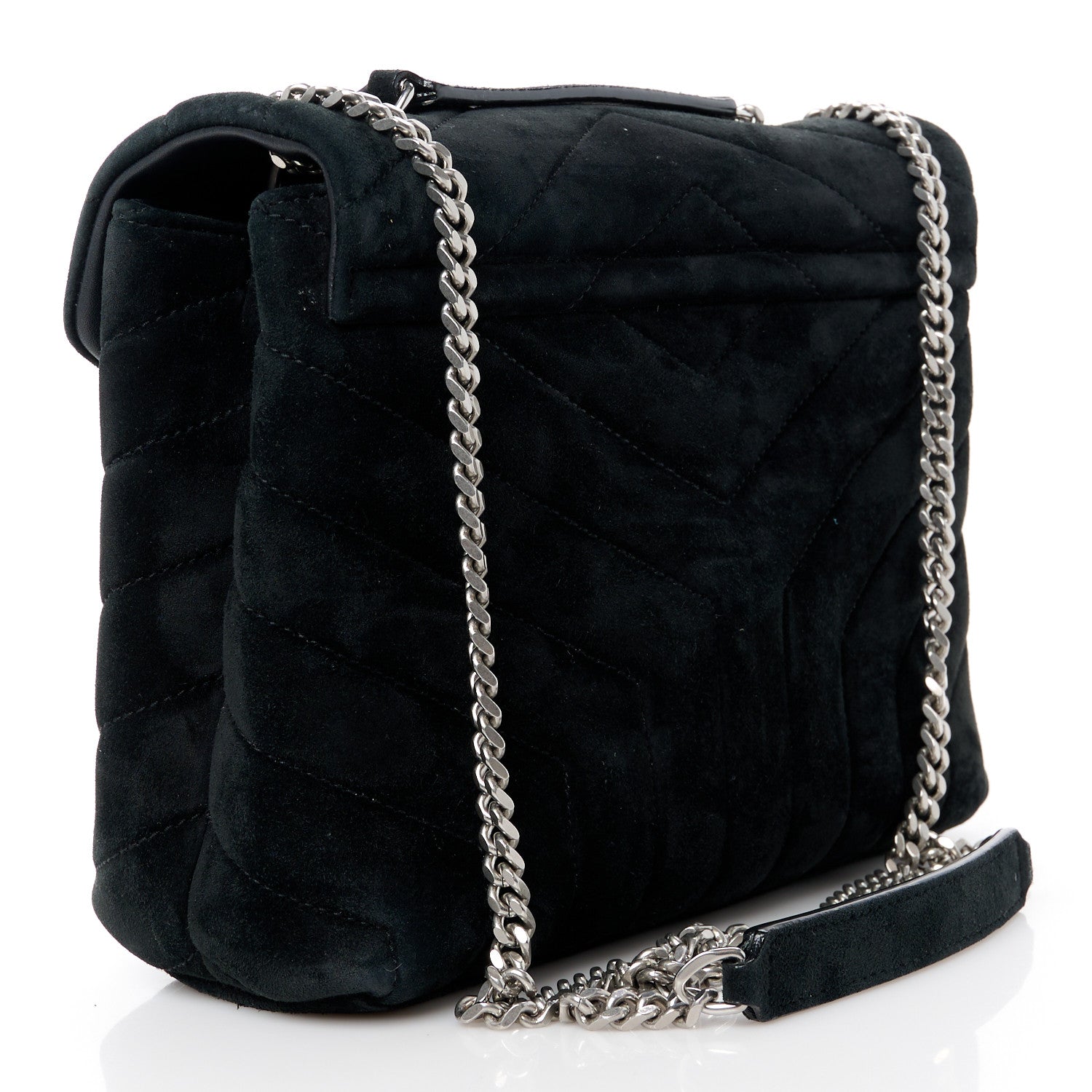 Saint Laurent Suede Calfskin Y Quilted Monogram Small Loulou Chain Satchel Black 3 of 11