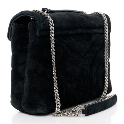 Saint Laurent Suede Calfskin Y Quilted Monogram Small Loulou Chain Satchel Black 3 of 11