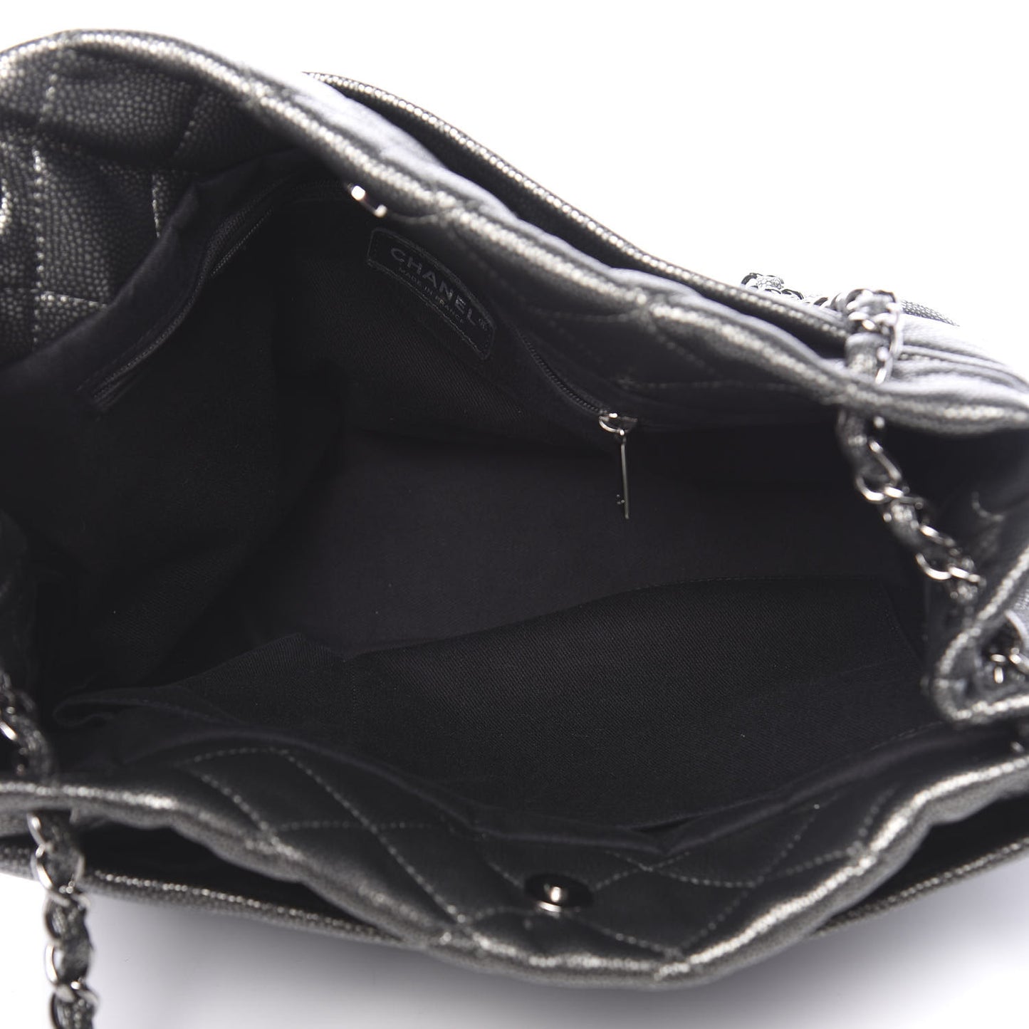 Metallic Caviar Quilted CC Timeless Tote Dark Silver