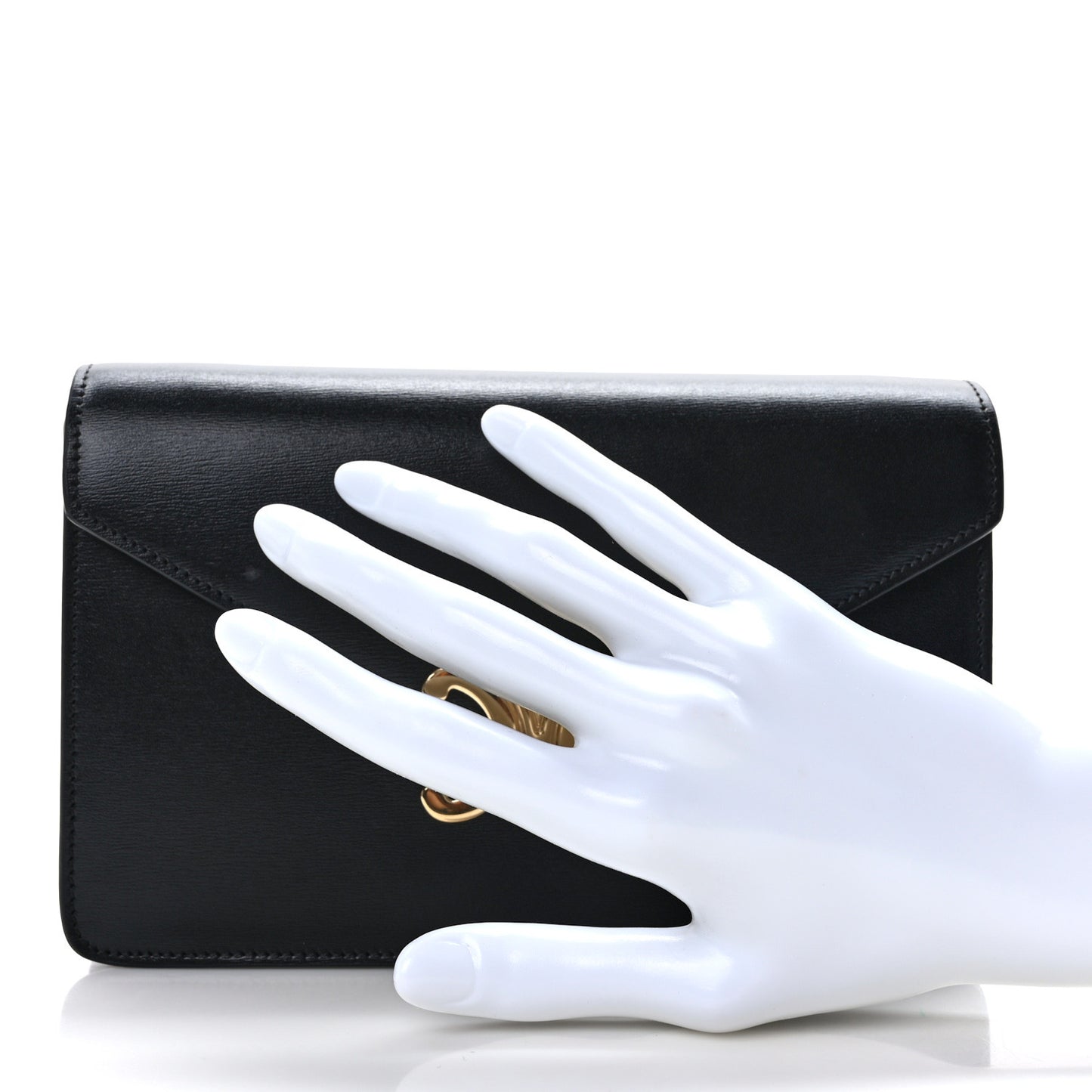 Shiny Calfskin Triomphe Margo Wallet on Chain Black
