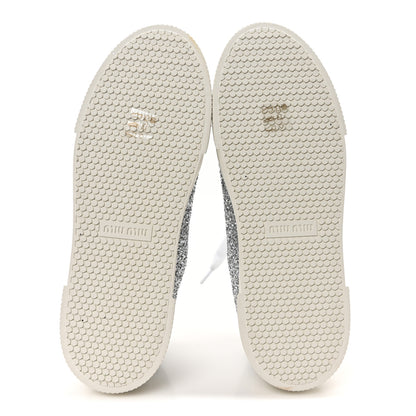 Miu Miu Calfskin Glitter Sneakers 37 White Argento 6 of 8