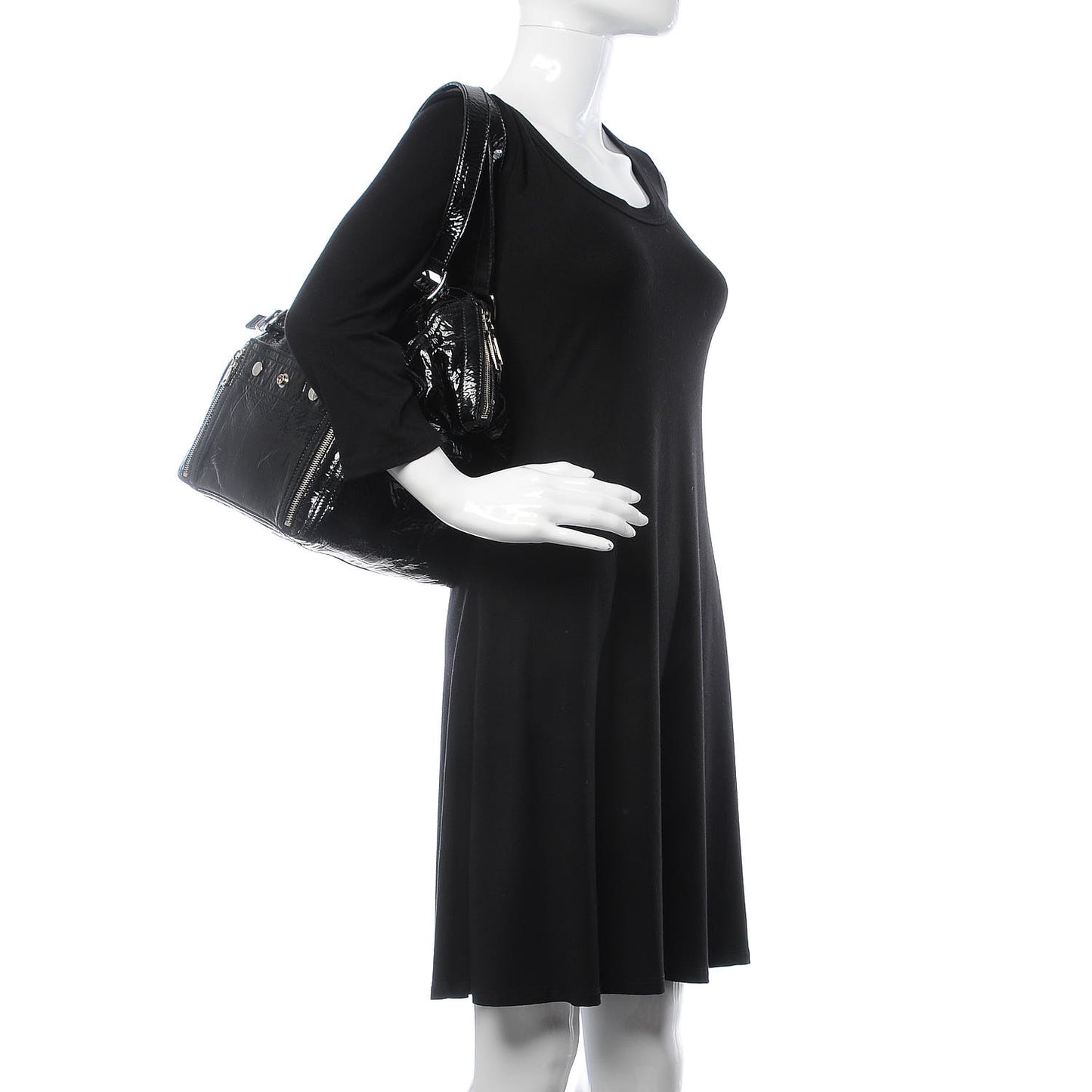 Patent Crocodile Embossed Small Downtown Tote Black