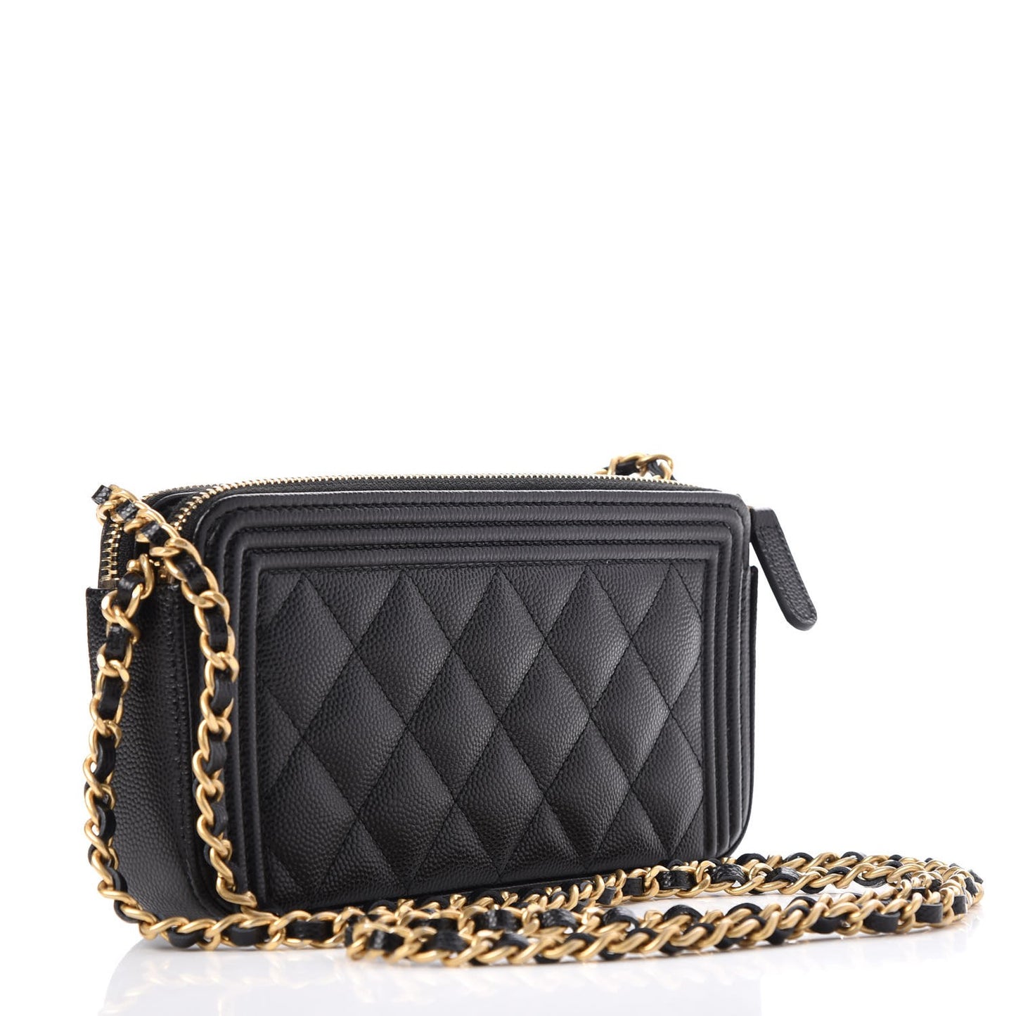 Caviar Quilted Small Boy Clutch With Chain Black