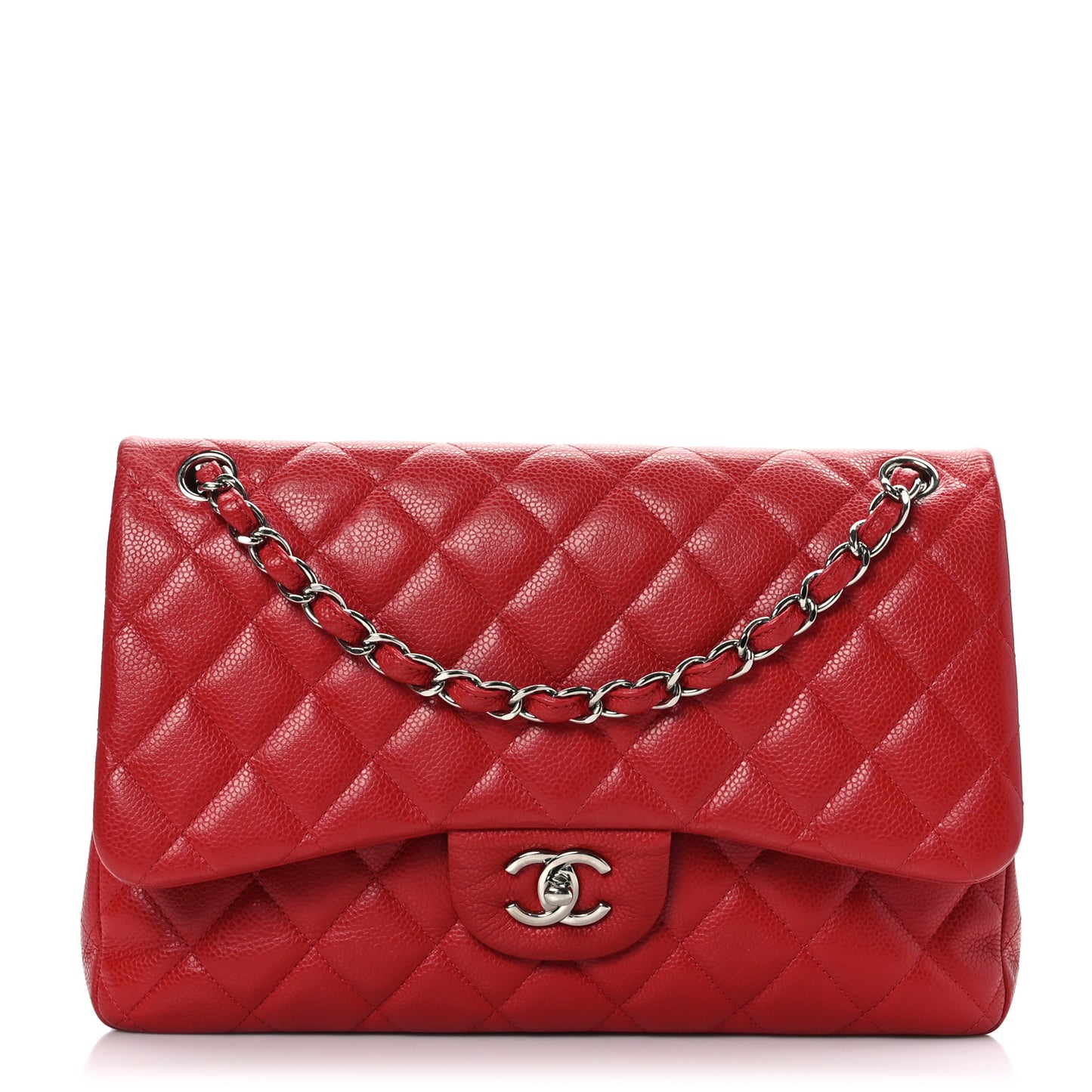 Caviar Quilted Jumbo Double Flap Red