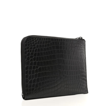 Saint Laurent Calfskin Crocodile Embossed iPad Case Black 3 of 7