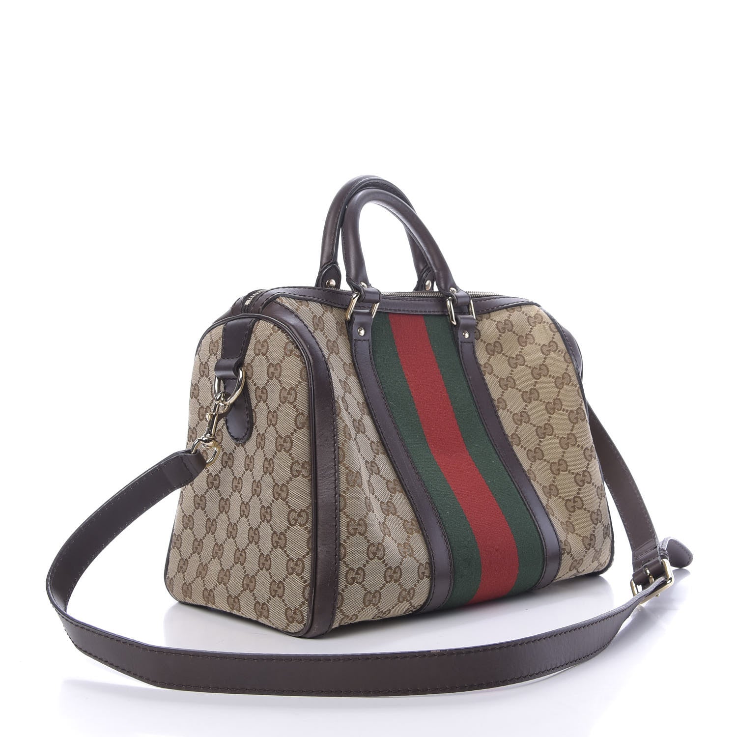 Gucci Monogram Vintage Web Medium Boston Dark Brown 3 of 15