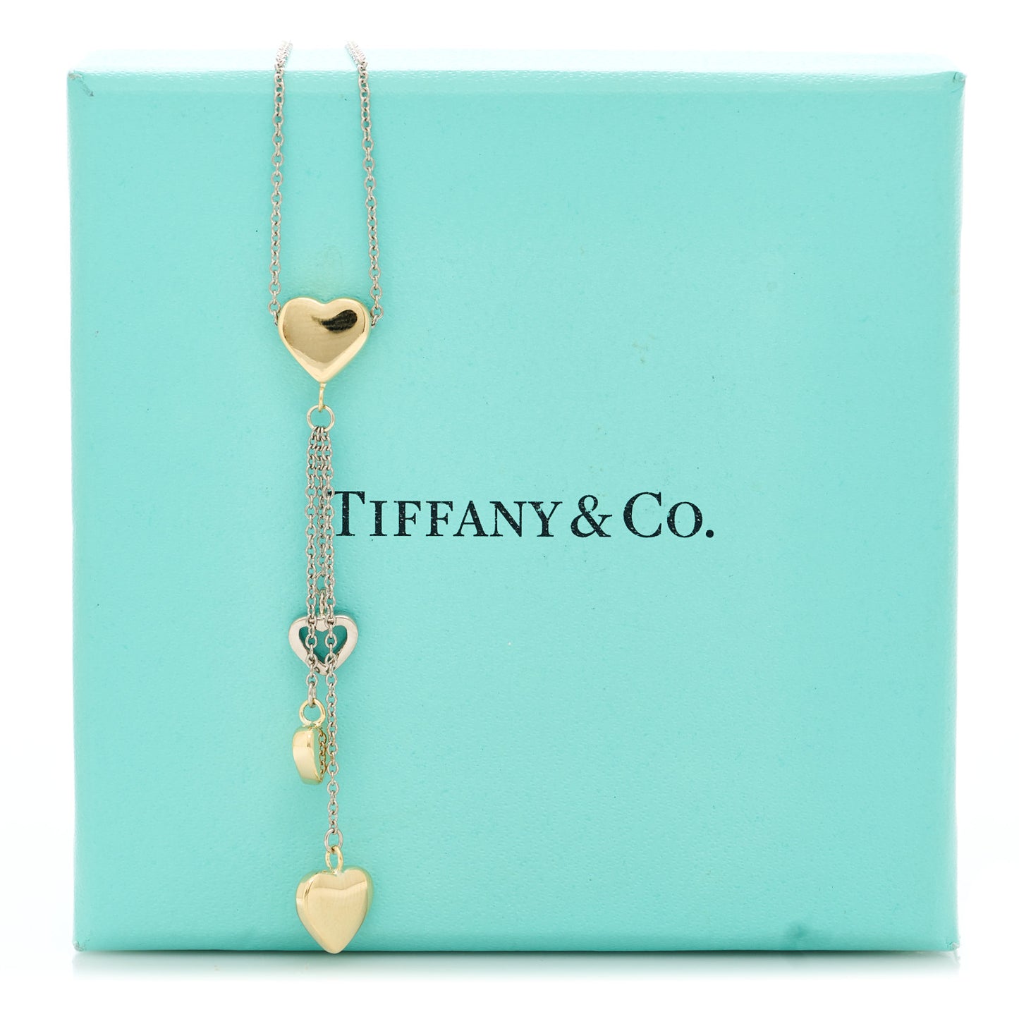 18K White Yellow Gold Multi-Heart Drop Pendant Necklace