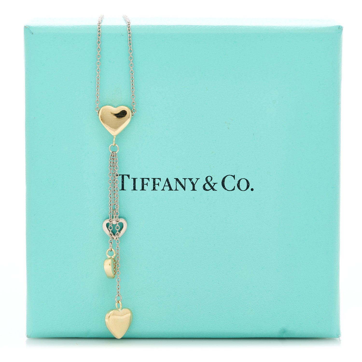 Tiffany 18K White Yellow Gold Multi-Heart Drop Pendant Necklace 5 of 5