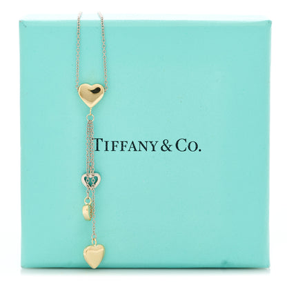 Tiffany 18K White Yellow Gold Multi-Heart Drop Pendant Necklace 5 of 5