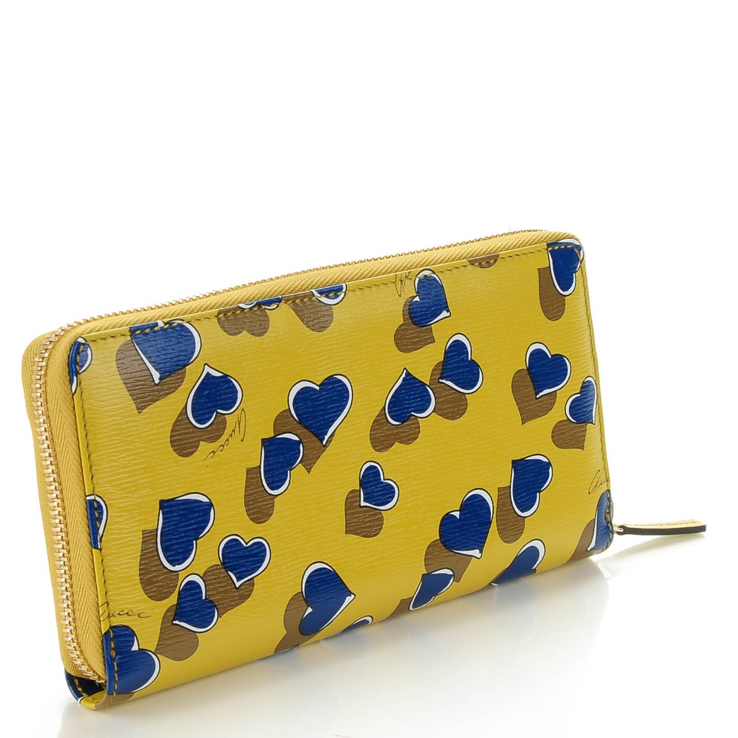 Gucci Calfskin Heartbeat Print Zip Around Wallet Yellow 2 of 6
