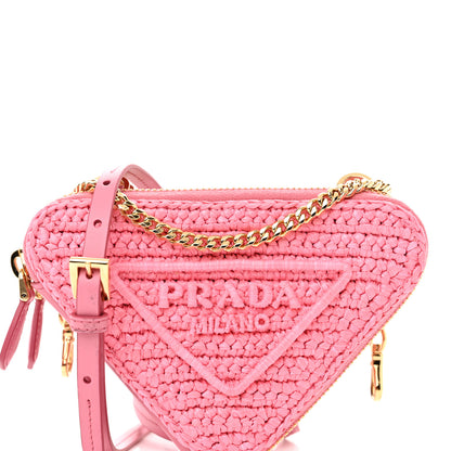 Prada Raffia Calfskin Crochet Logo Embroidered Mini Triangle Pouch Petalo 9 of 12