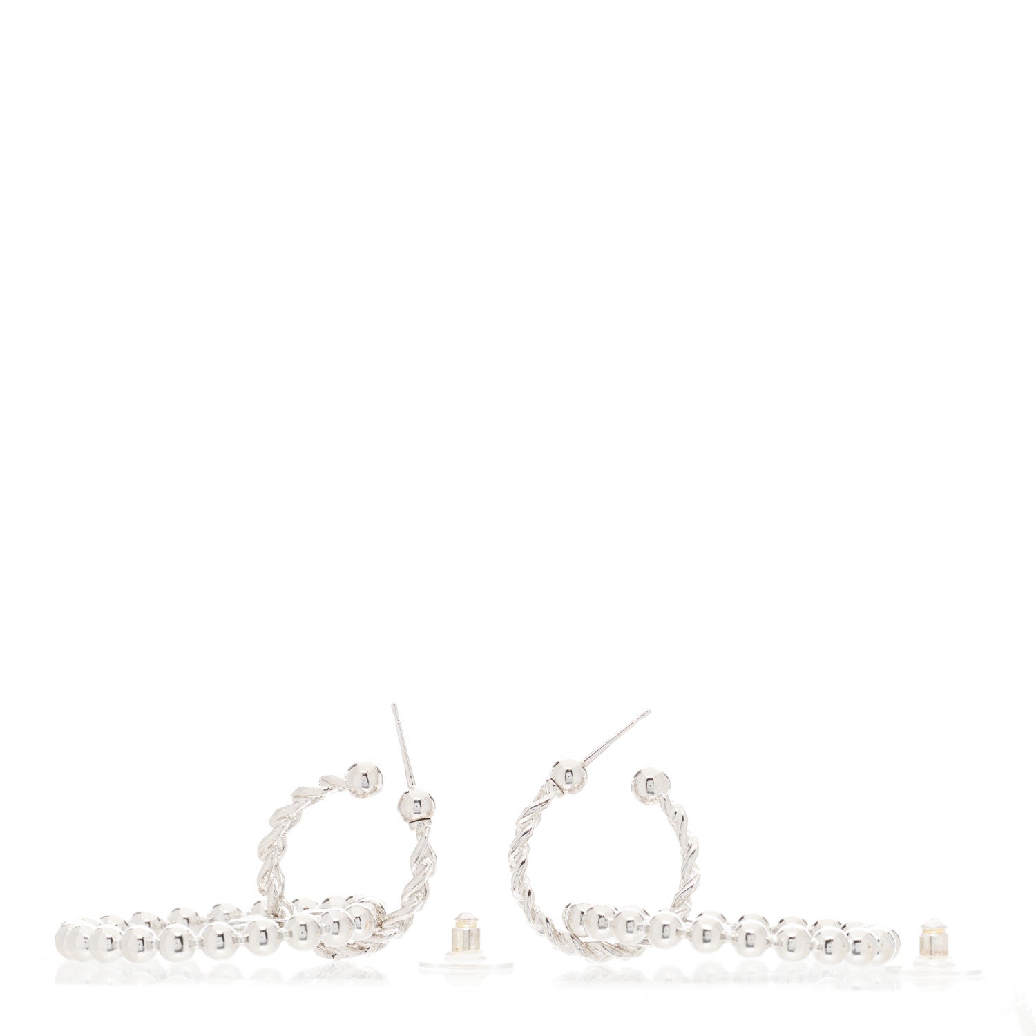 Chanel Metal Beaded CC Hoop Earrings Silver 3 of 5