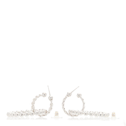 Chanel Metal Beaded CC Hoop Earrings Silver 3 of 5