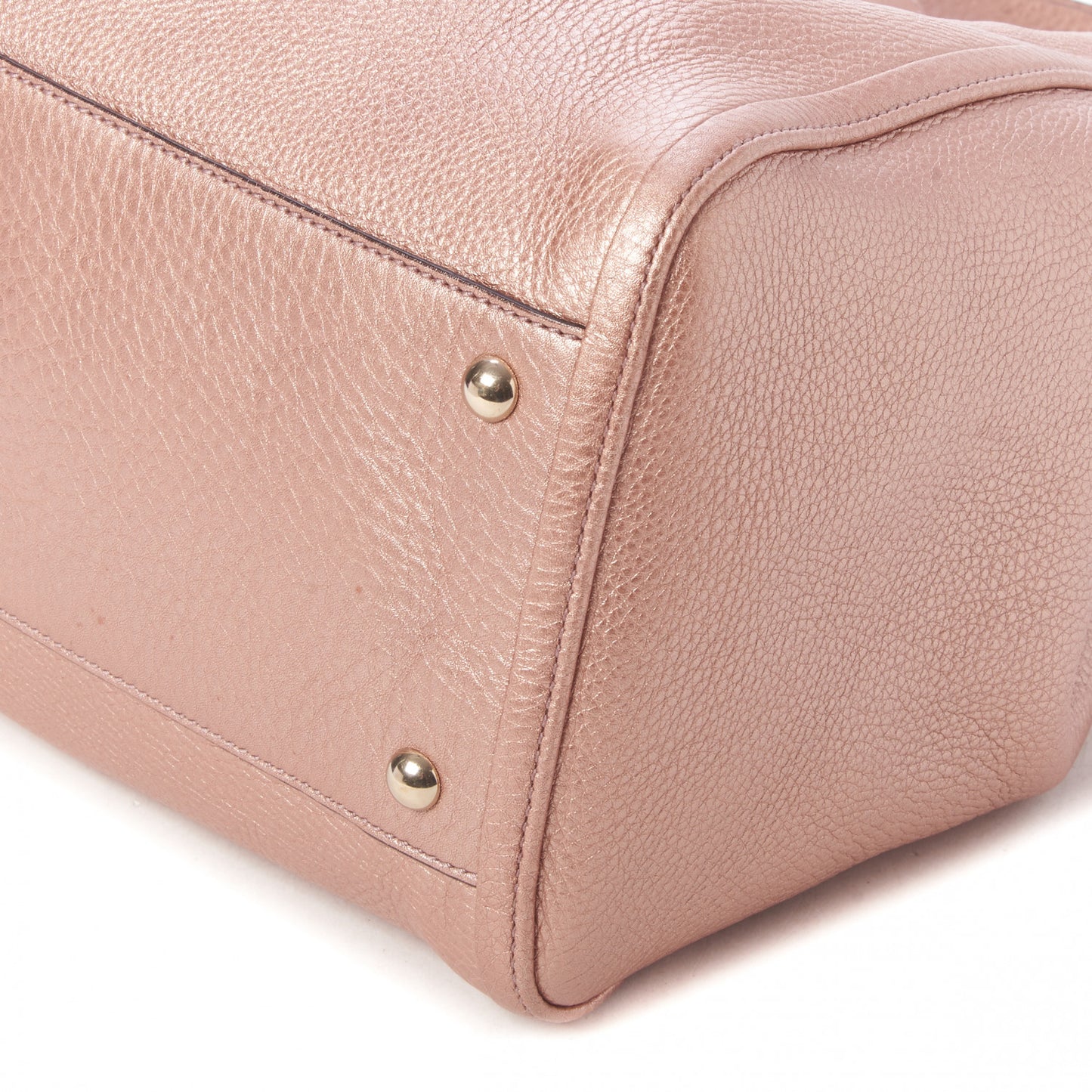 Metallic Pebbled Calfskin Medium Soho Shoulder Bag Pink