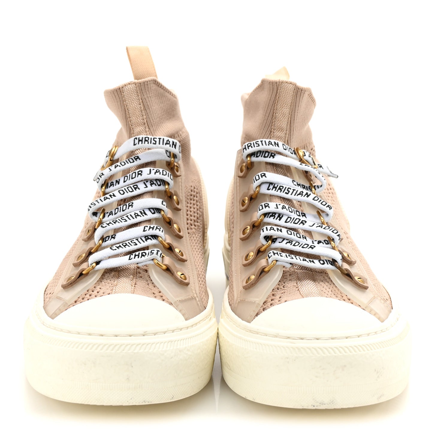 Camouflage Knit Calfskin Womens Walk'n Dior High Top Sneakers 39 Nude