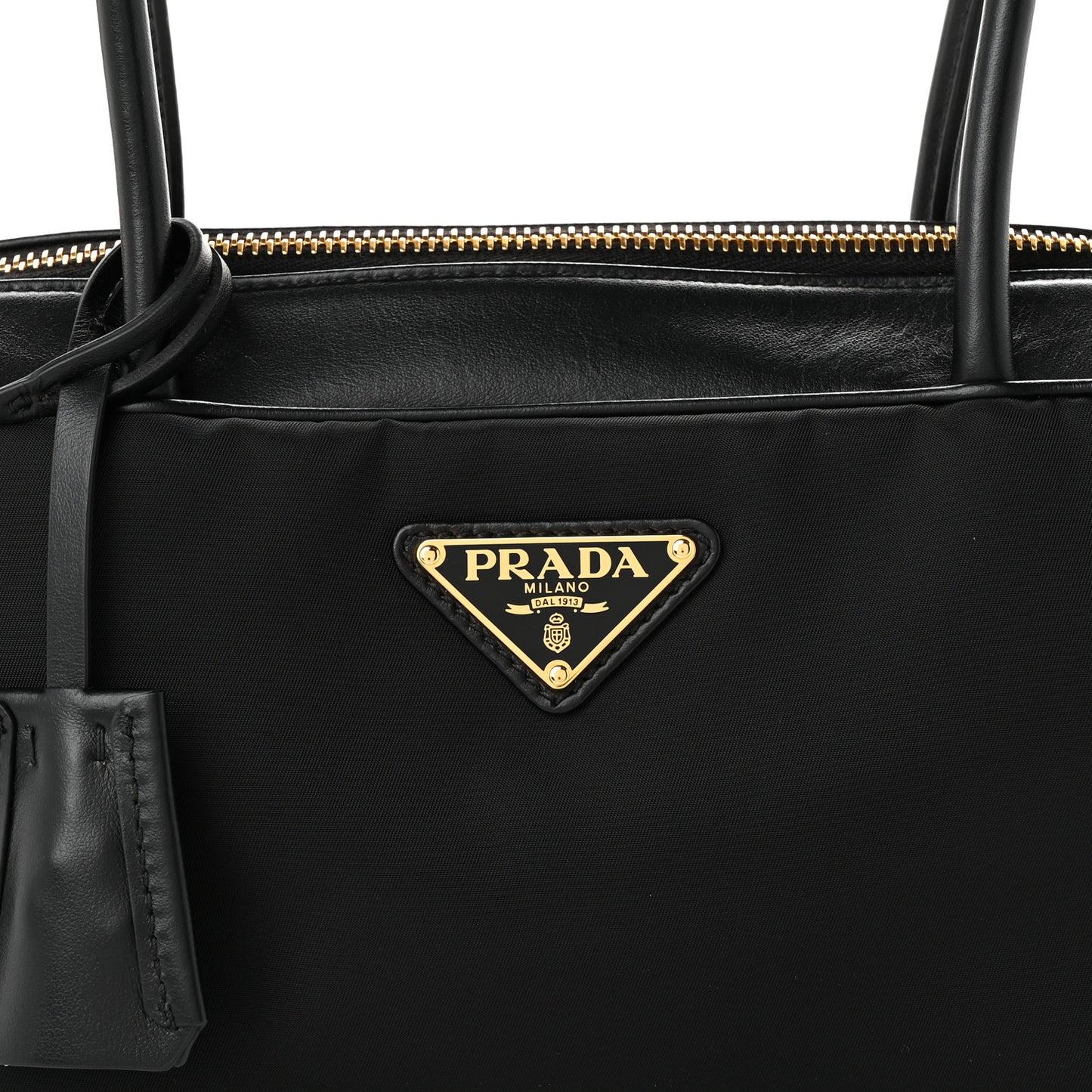 Re-Nylon Vitello Small Top Handle Padlock Bag Black
