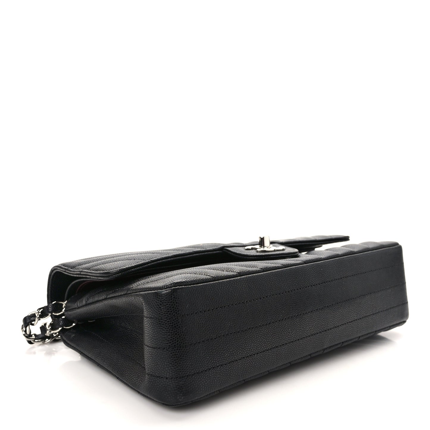 Caviar Chevron Quilted Medium Double Flap Black