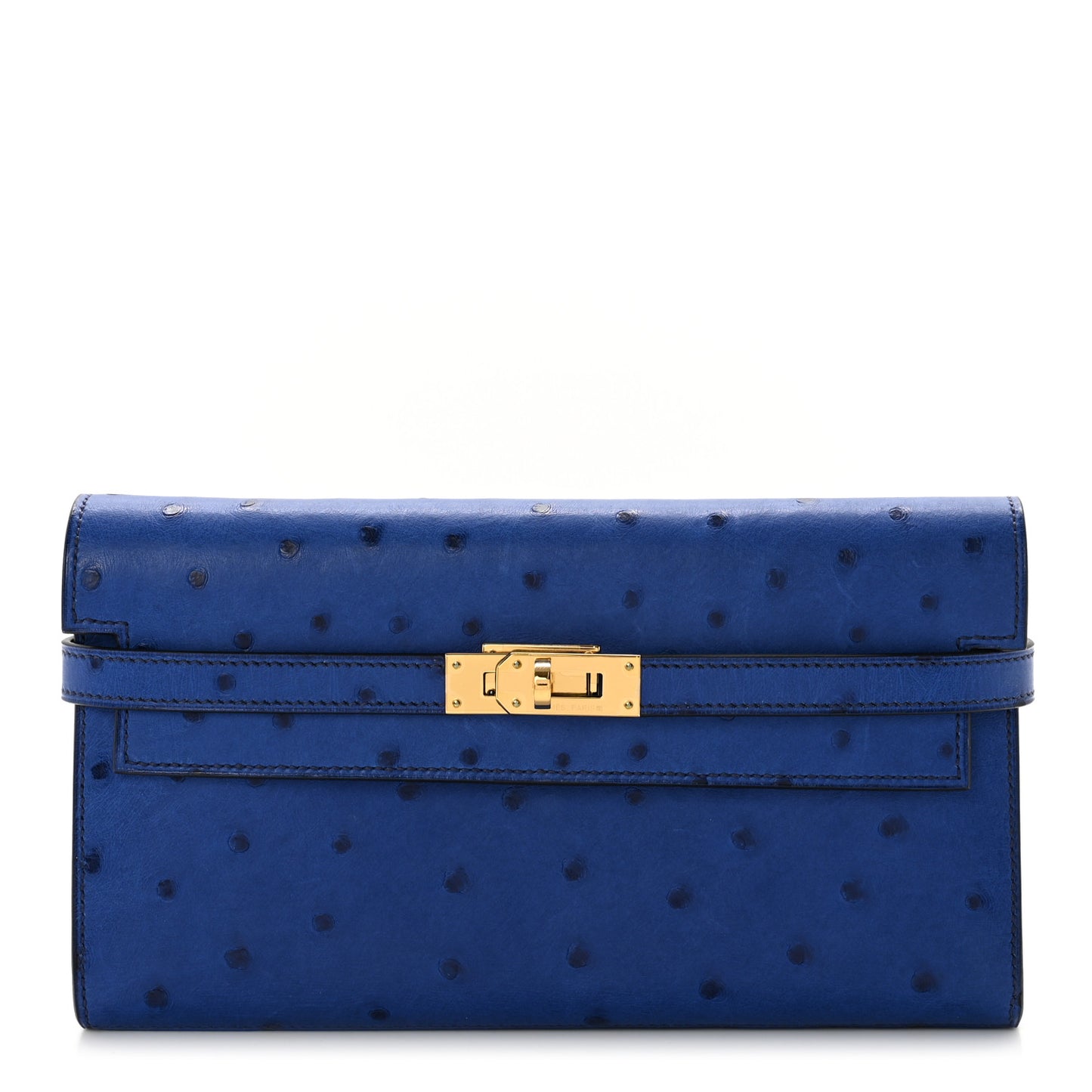 Ostrich Kelly Longue Wallet Bleu Saphir