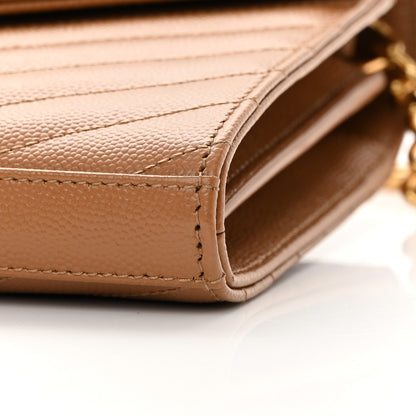 Saint Laurent Grain De Poudre Matelasse Chevron Monogram Chain Wallet Dark Natural 10 of 11