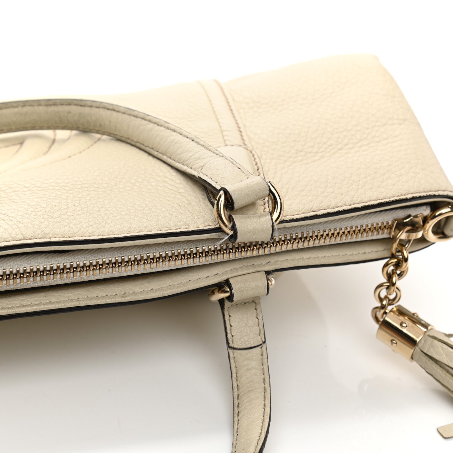 Pebbled Calfskin Small Soho Top Handle Bag Off White